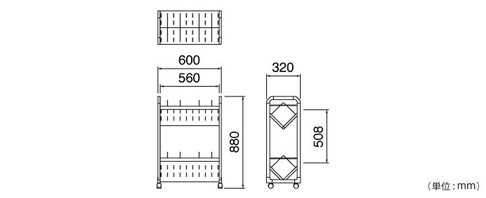 ファイルワゴン 2段傾斜タイプ（CWA-110）の詳細外寸法
