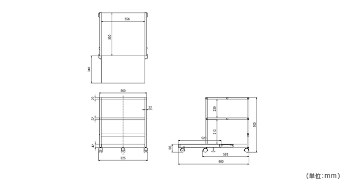 詳細外寸法（HY-YSL010：3段プリンター台）