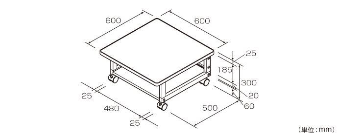 プリンタテーブル ロータイプ（PTL-202）の詳細外寸法