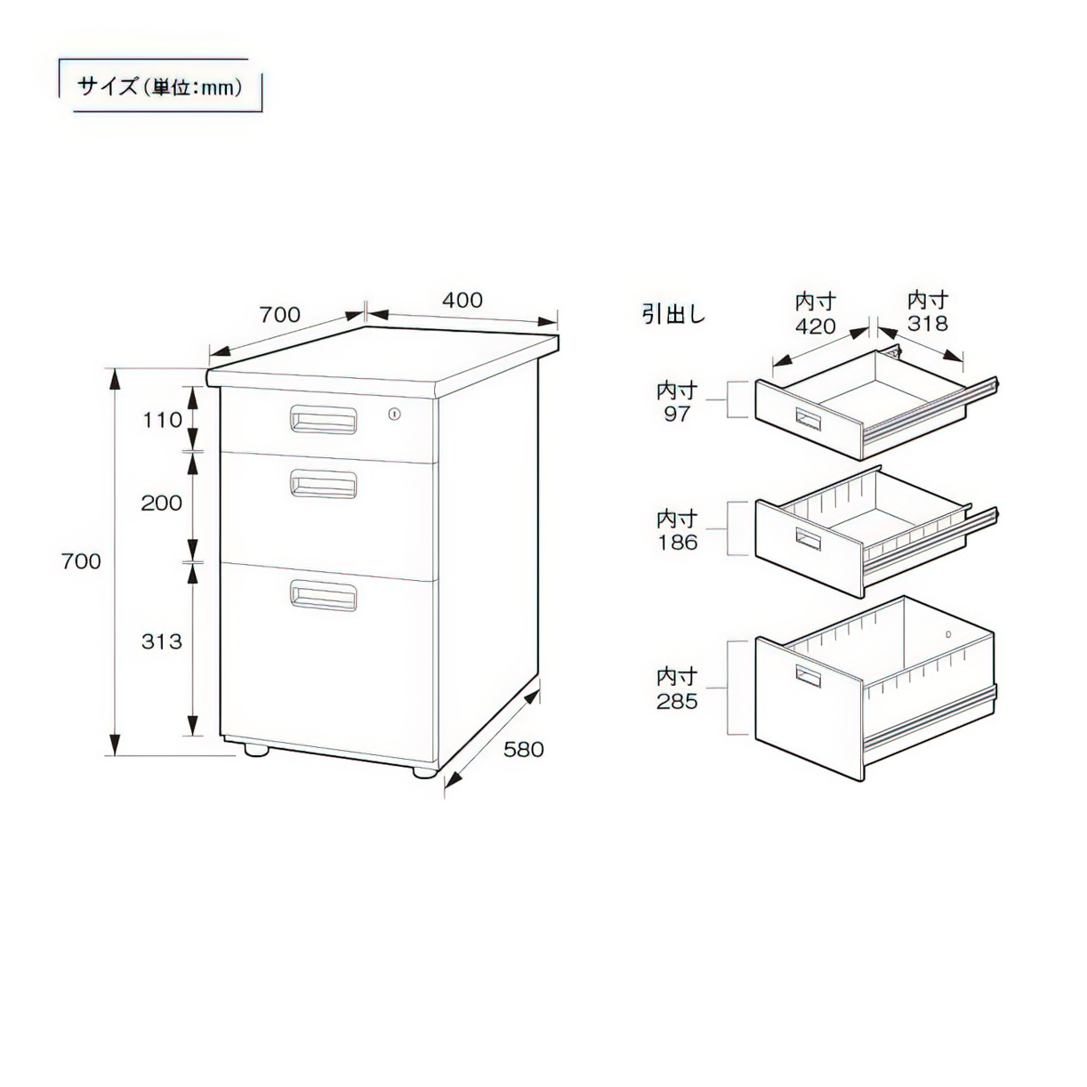 正規販売店】 プラス 脇机3段 RJ-047A-A3 エルグレー 引出A