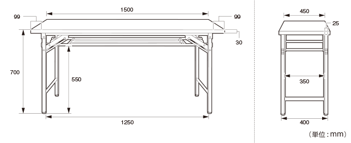 折りたたみテーブル W1500 D450 H700 法人通販 オフィス家具のカグクロ