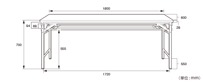 詳細外寸法（WTH-1860：ワイド脚折畳みテーブル）