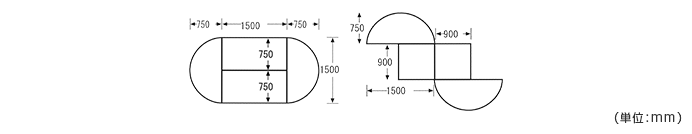 構成図（LO-LBS1575SH：エランサ 半円型ミーティングテーブル）