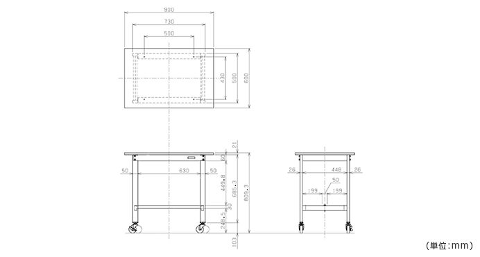 詳細外寸法（軽量作業台SELタイプ 移動式）