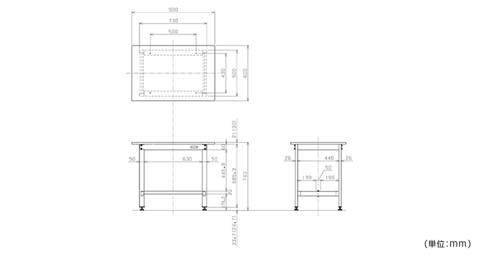詳細外寸法（軽量作業台SELタイプ）