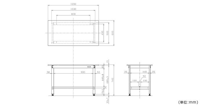 詳細外寸法（軽量作業台SELタイプ）