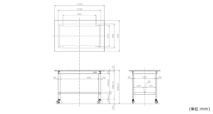 詳細外寸法（軽量作業台SELタイプ 移動式）