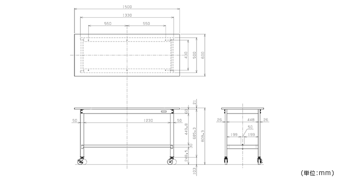 詳細外寸法（軽量作業台SELタイプ 移動式）