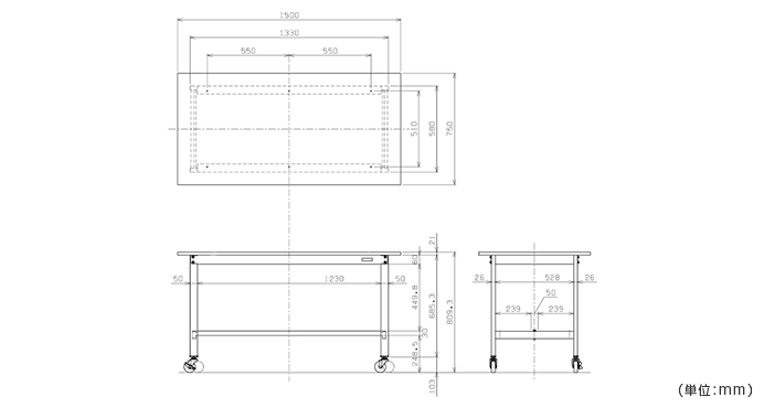 詳細外寸法（軽量作業台SELタイプ 移動式）
