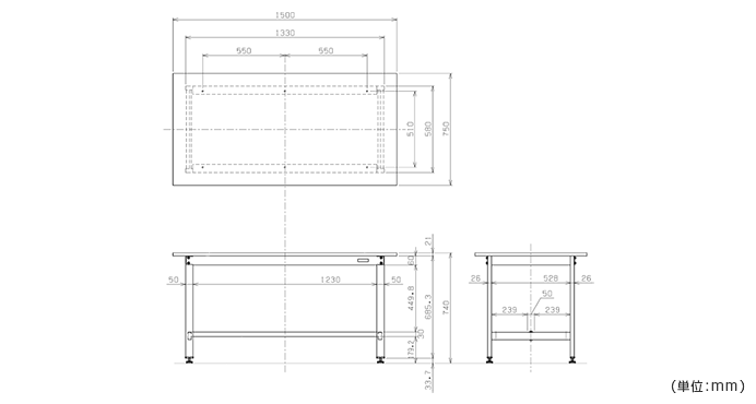詳細外寸法（軽量作業台SELタイプ）