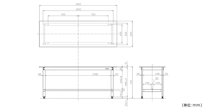 詳細外寸法（軽量作業台SELタイプ）