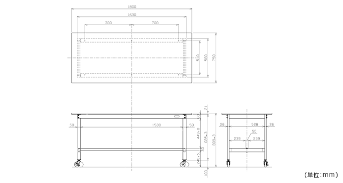 詳細外寸法（軽量作業台SELタイプ 移動式）