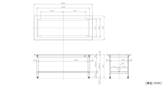 詳細外寸法（軽量作業台SELタイプ）