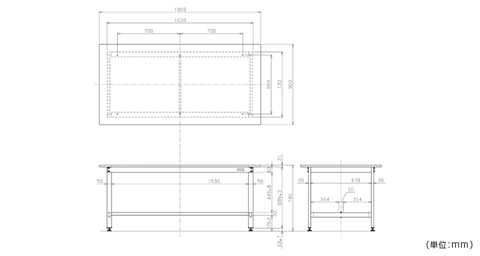 詳細外寸法（軽量作業台SELタイプ）