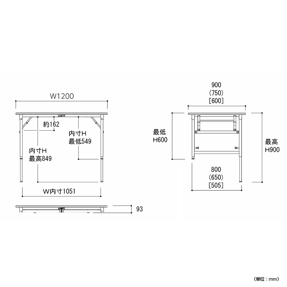 折りたたみワークテーブル 高さ調節タイプ 幅1200 奥行600 高さ600-900 YI-STPA1260 通販 工場・物流・作業現場用品  オフィス家具のカグクロ