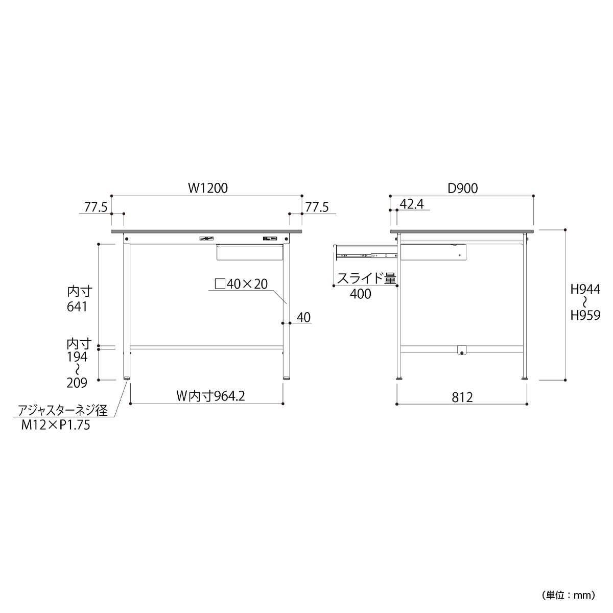 キャビネット付き固定式ワークテーブル ハイタイプ 幅1200 奥行900 高さ950 YI-SUPH1290U-WW 通販  工場・物流・作業現場用品 オフィス家具のカグクロ