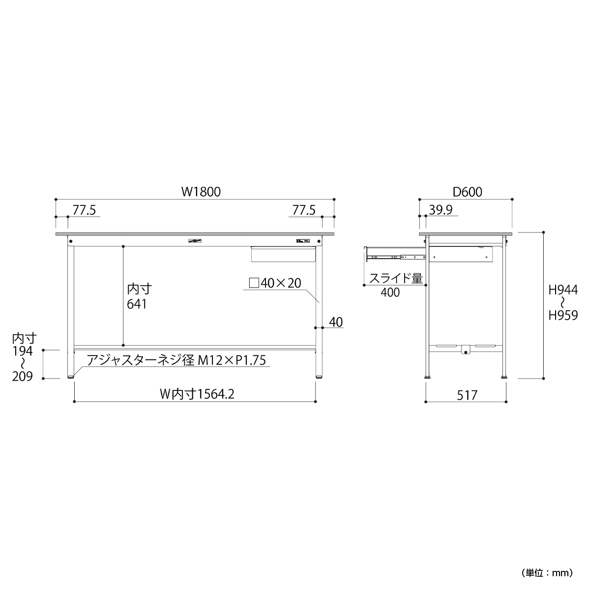 キャビネット付き固定式ワークテーブル ハイタイプ 幅1800 奥行600 高さ950 YI-SUPH1860U-WW 通販  工場・物流・作業現場用品 オフィス家具のカグクロ