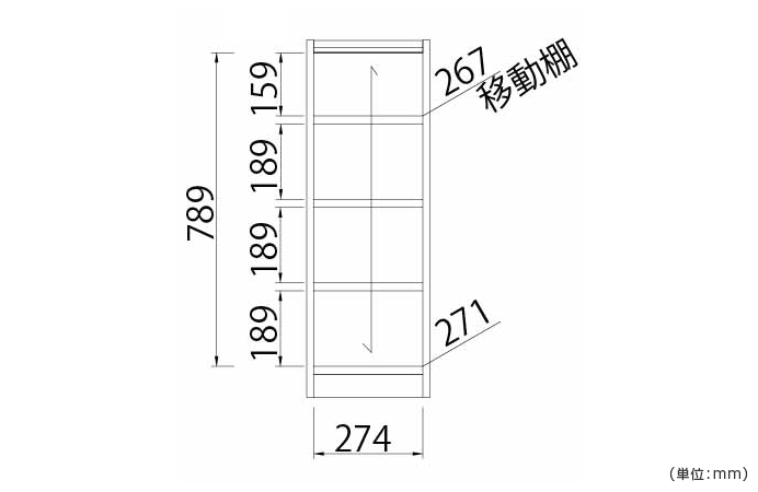 詳細外寸法（SS-FR9031TNL：木製1列4段フリーラック TNLシリーズ）